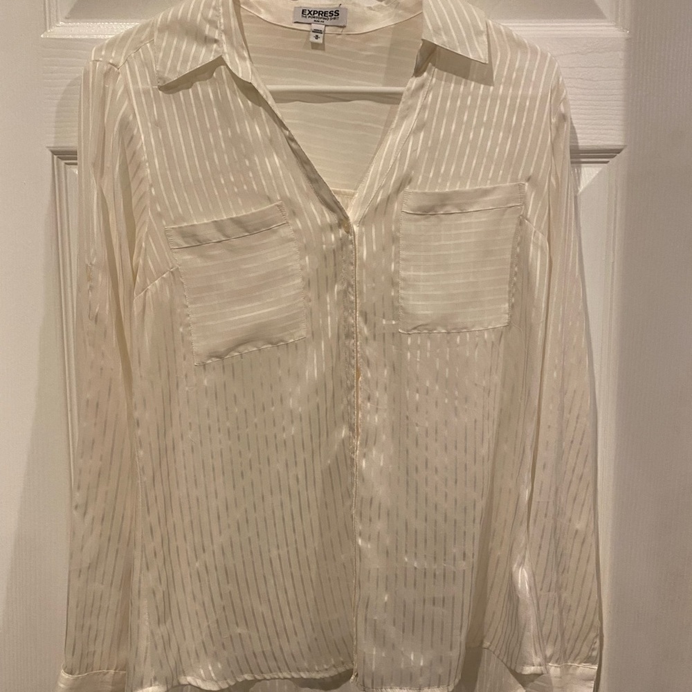 Express Portofino shirt long sleeve sheer ivory pin stripe size medium